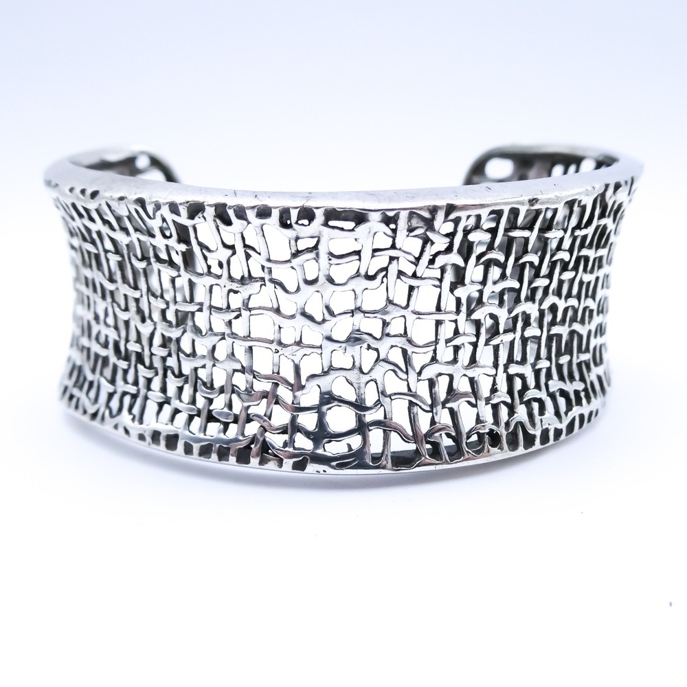 Silpada mesh asymmetrical sterling silver vintage retired stackable 6.5" Cuff
